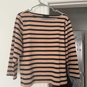 NWOT J Crew Navy Camel Striped 3/4 Sleeve Shirt